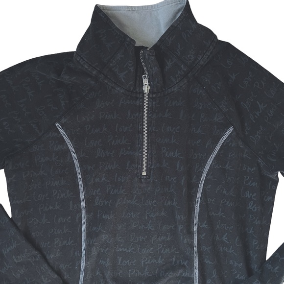 VS PINK Ultimate Yoga Quarter Zip Pullover Small Black Logo Print - Picture 3 of 10